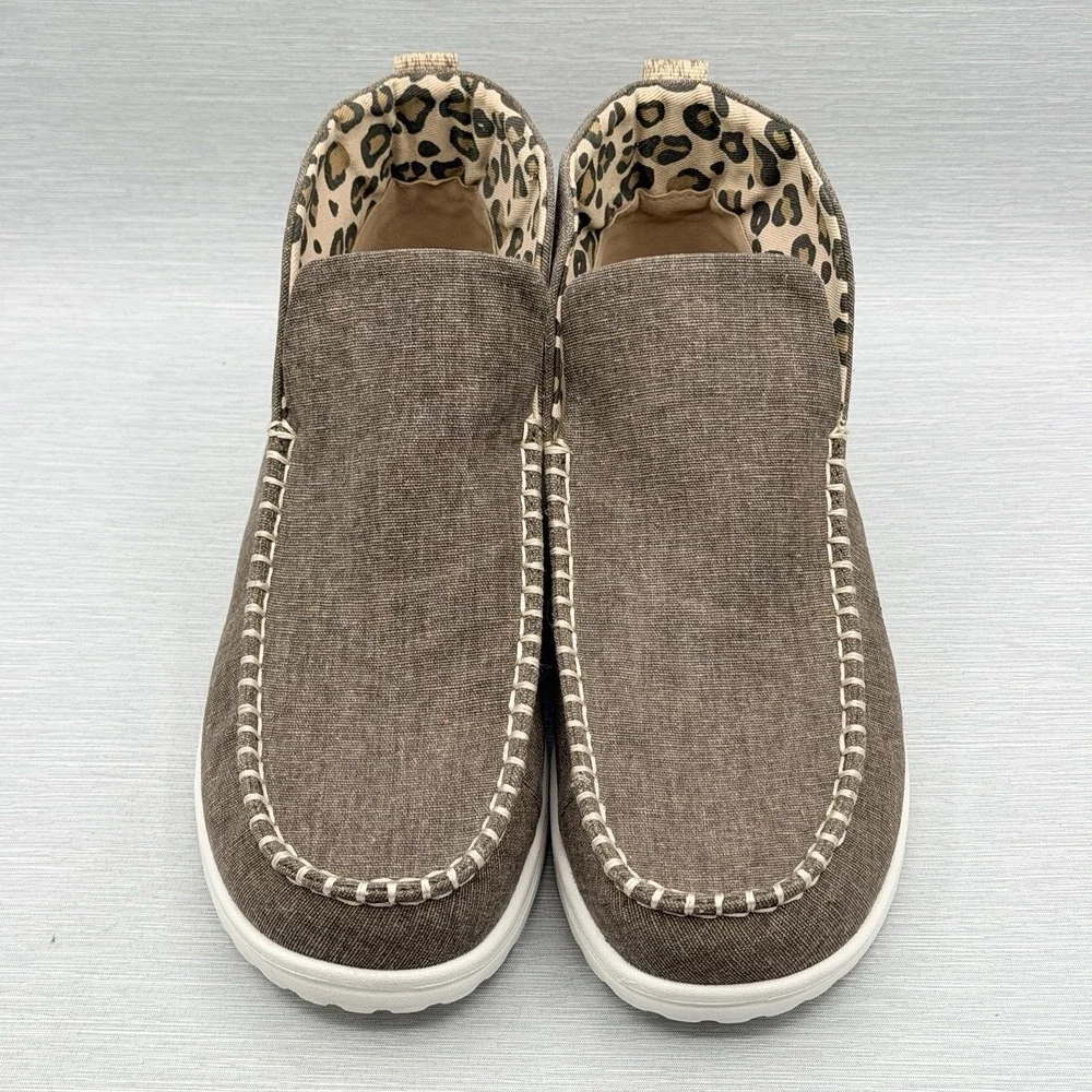 Hey Dude Women's 11 Boots Brown Leopard Print Pull On Lightweight